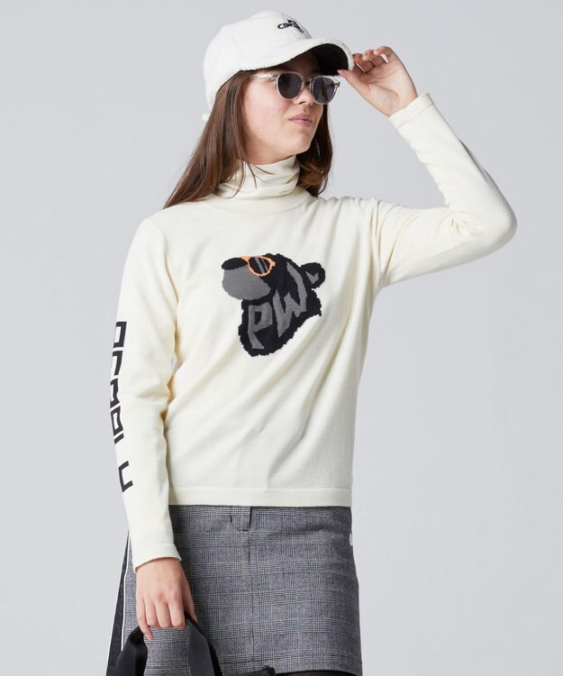 PW CIRCULUS 【WOMEN】【洗える】ベアフェイスモチーフ クルーネック ニット ホワイト系