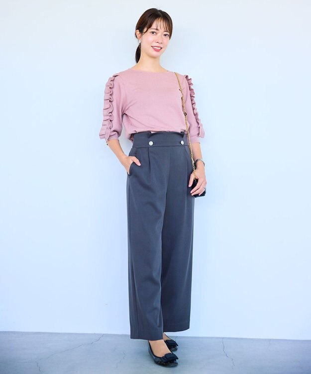 Feroux 【洗える】フリルスリーブニット ピンク系