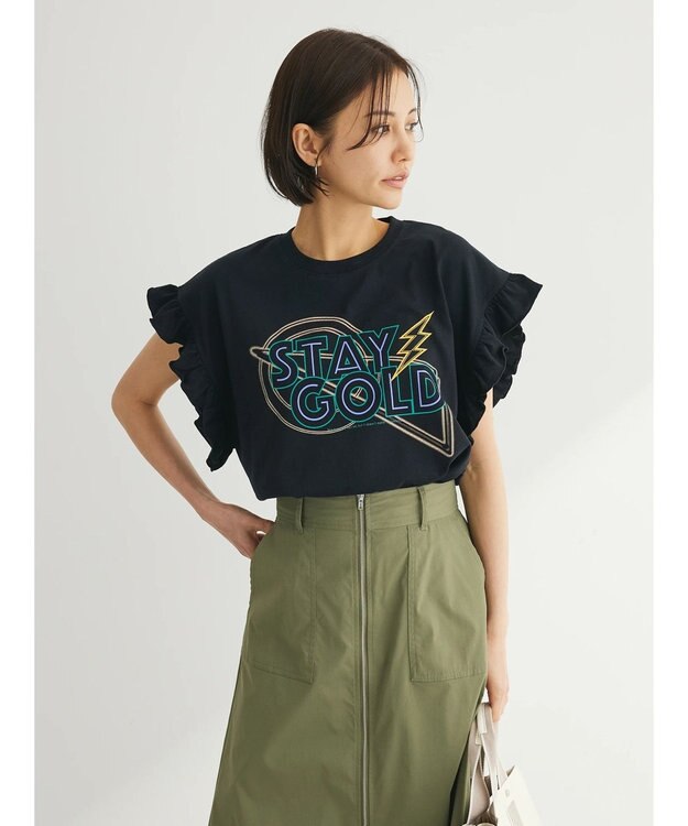 Green Parks ・ＤｏｕｂｌｅＦｌａｇｓ　フリルショルダープリントＴＥＥ