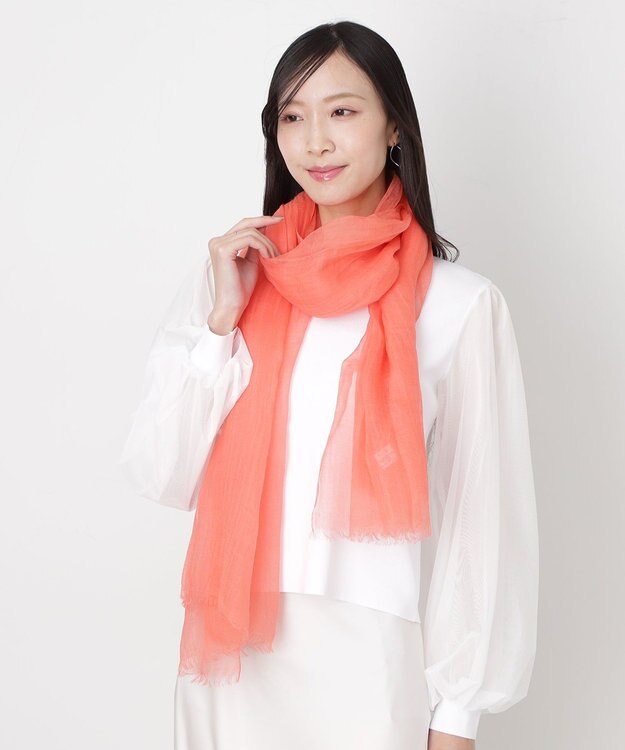 MOONBAT FURLA (フルラ) 無地ストール 麻 カシミヤ  180cm×85cm  手洗い可能 オレンジ