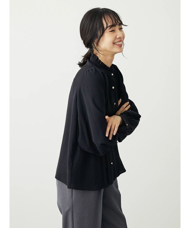 Green Parks ・ＥＬＥＮＣＡＲＥ　ＤＵＥ　イロイロ釦ピンタックブラウス Black