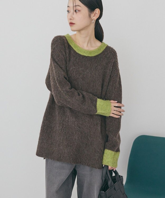 AMERICAN HOLIC 起毛バイカラーニットプルオーバー