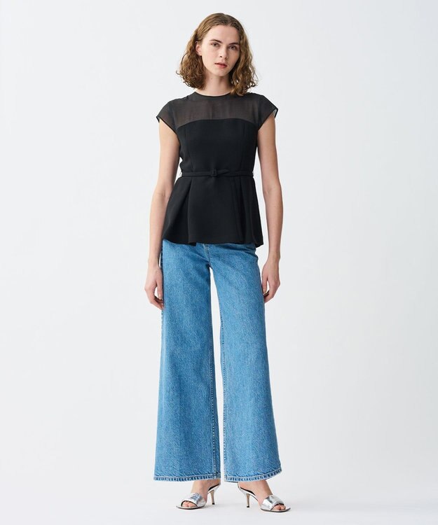 uncrave ウォッシャブルダブルクロス ビスチェブラウス(フレンチスリーブ) ブラック