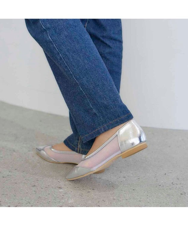 MODE ET JACOMO <carino>【レイン対応】メッシュポインテッドトゥパンプス シルバー