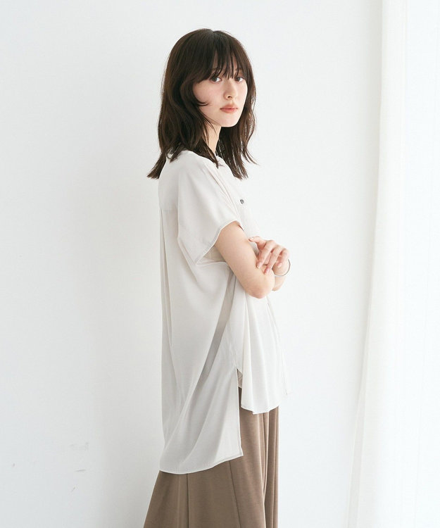 YECCA VECCA 【セットアップ可能】ポケットスキッパーシャツ Gray Beige