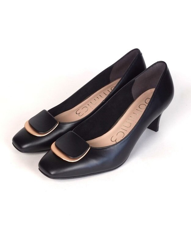 Dominic3 スクエアモチーフ レザーパンプス ブラック