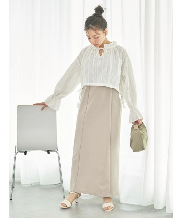 earth music&ecology ＳＥＴ２点ドビーショートブラウス＋キャミワンピース Beige