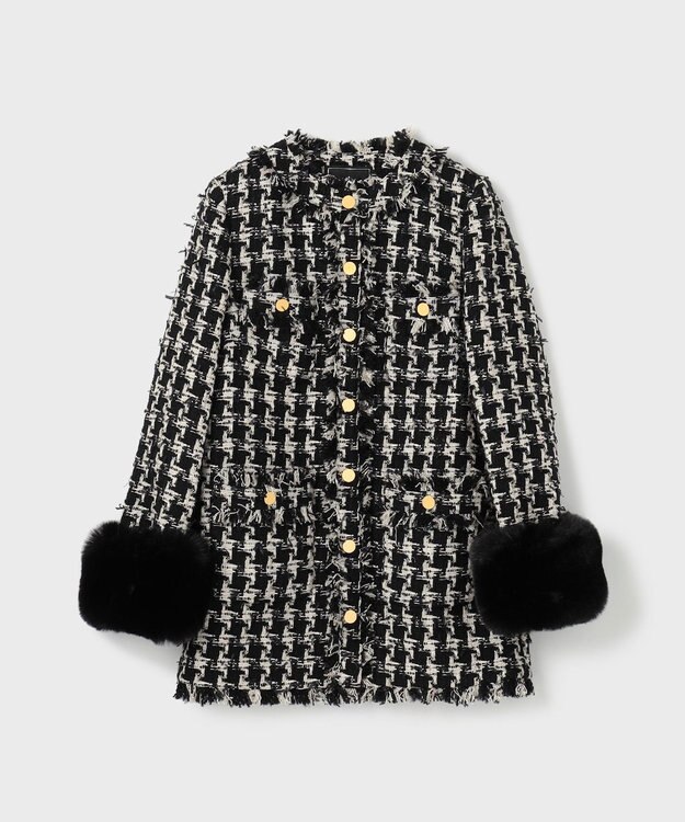 GRACE CONTINENTAL ツイードファーコート ブラック