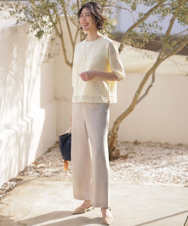 J.PRESS LADIES S リネンバイオシャンブレー ワイド パンツ ベージュ系