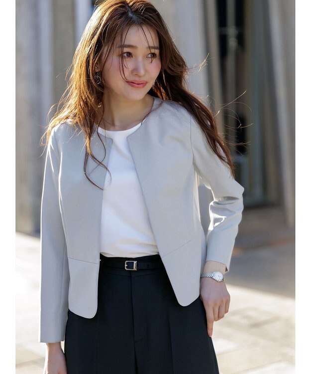 ANY SIS 【UVカット・接触冷感・吸水速乾】スマートビューティストレッチ ペプラムショート ジャケット ブルーグレー