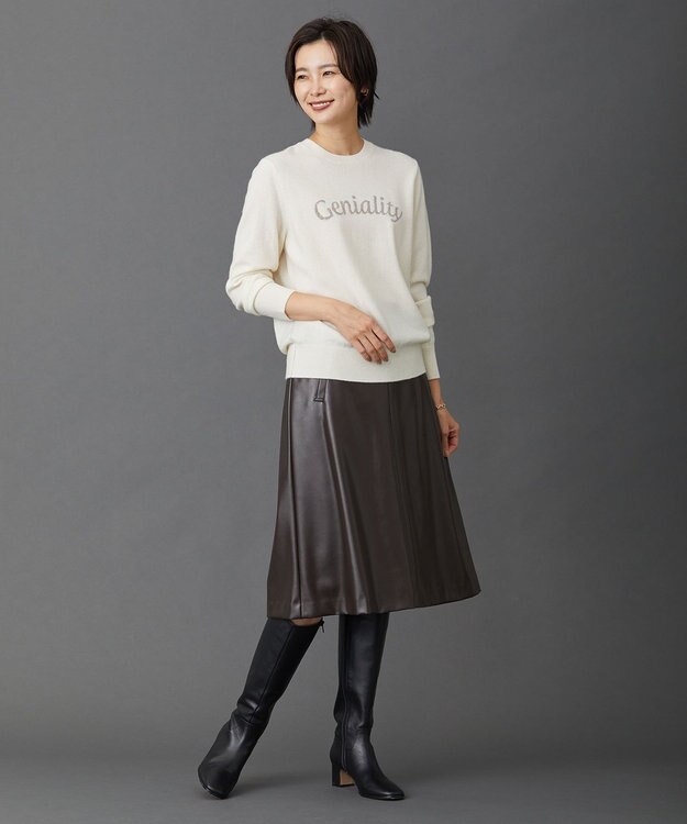 J.PRESS LADIES 【洗える】シンセティックマットleather スカート ブラウン系