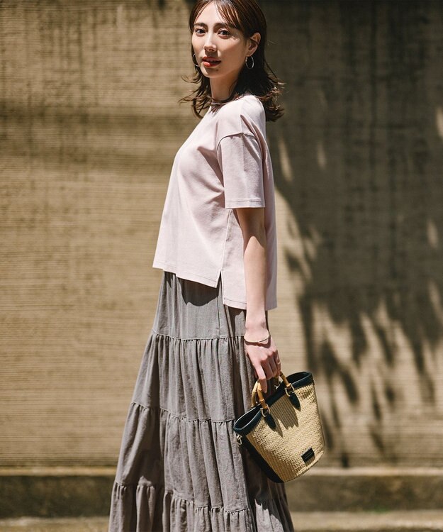 23区 S 【SLOW/一部店舗限定】ブライトリネン  ティアード スカート ライトグレー系