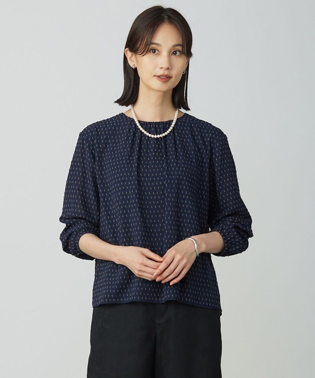 J.PRESS LADIES カットジャカードプリント カットソー ネイビーベース系