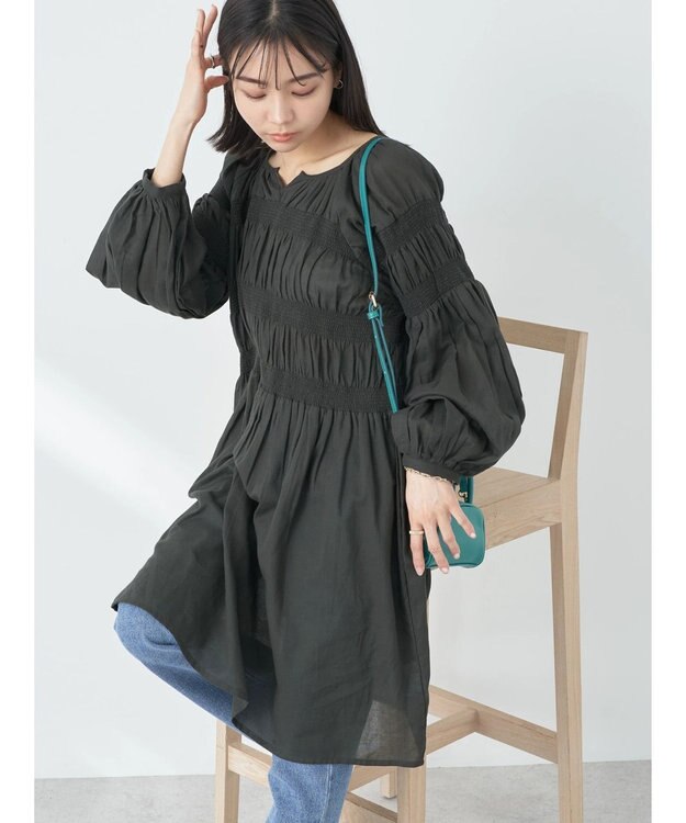 earth music&ecology シャーリングチュニック Black