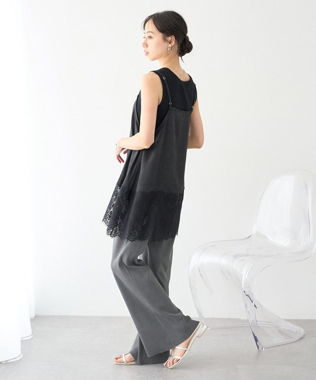 earth music&ecology ピグメントリブフレアパンツ Charcoal Gray