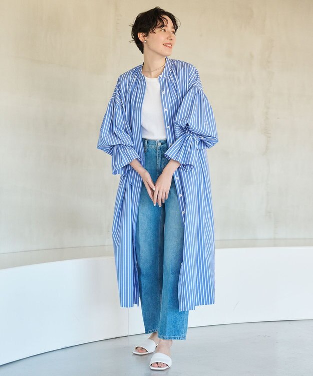 #Newans キャンディスリーブシャツワンピース ブルーストライプ