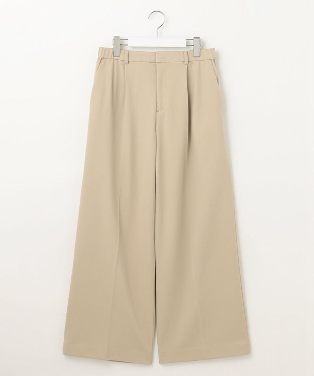 自由区 【洗える】ライトフィールジャージータックワイド パンツ ベージュ