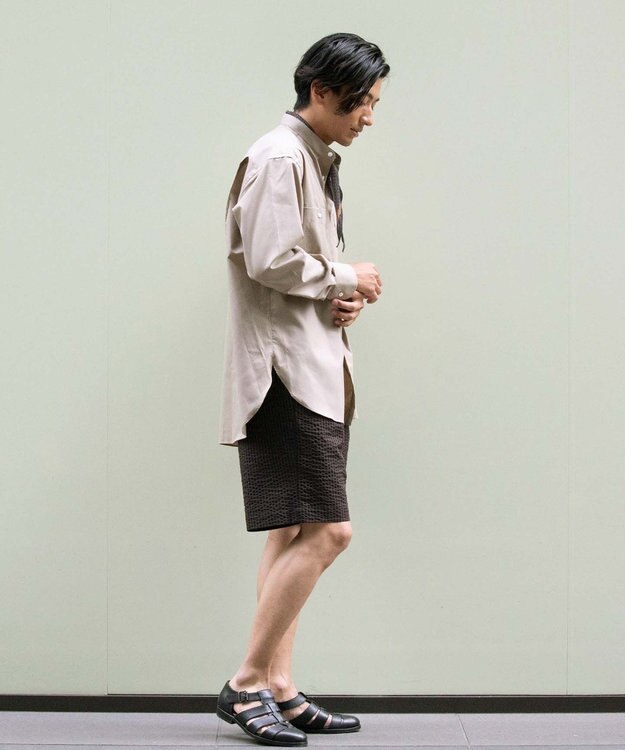 KASHIYAMA GIZA 100/2 バンドカラーシャツ スモークカーキ