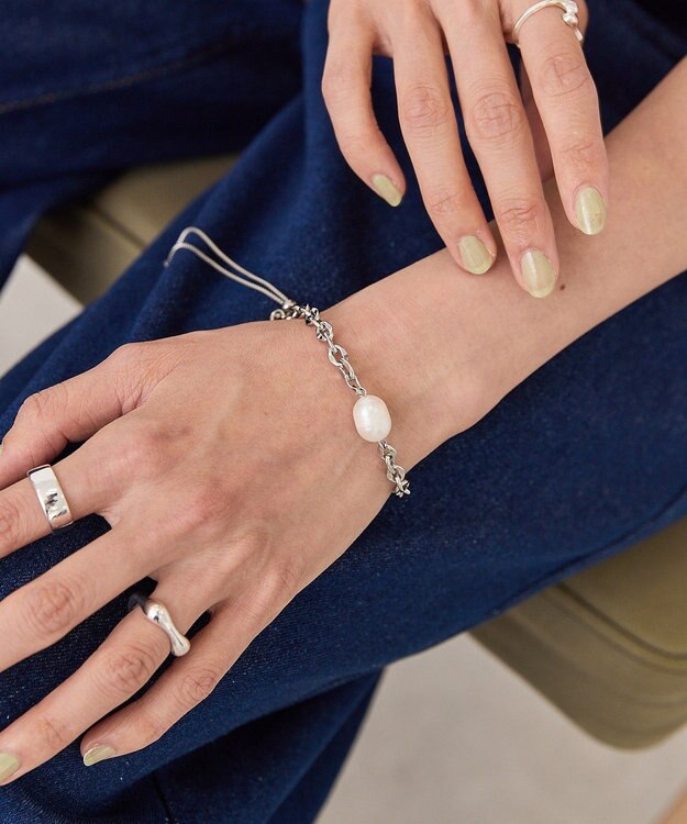 AMERICAN HOLIC 【ステンレス】パールトップスライドブレスレット Silver