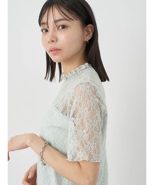 earth music&ecology レースドッキング半袖プルオーバー Mint