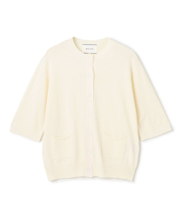 BEIGE， 【洗える】VALOIS / ジョーゼットトリム半袖カーディガン Ecru