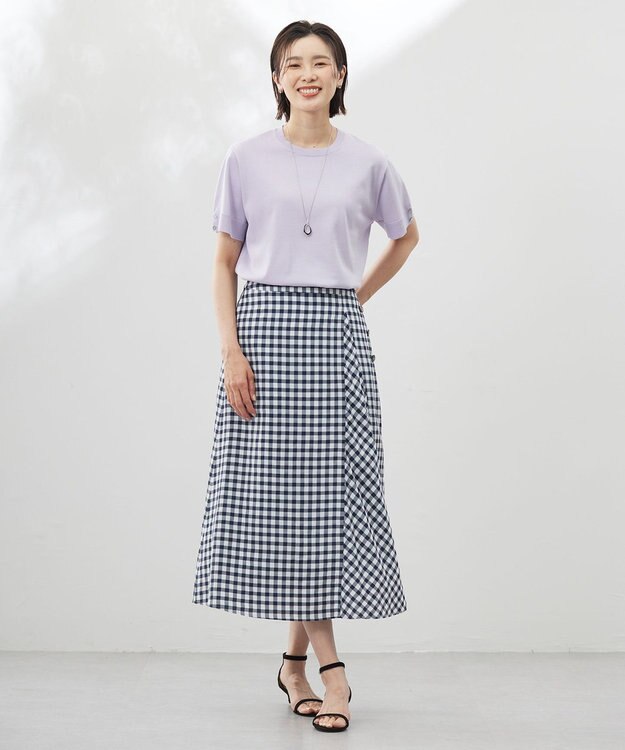 J.PRESS LADIES L 【洗える】COTTON POLYESTER 袖ボタン ニット ラベンダー系