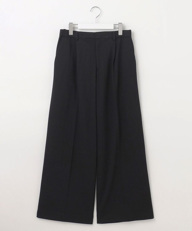 自由区 【洗える】ライトフィールジャージータックワイド パンツ ブラック