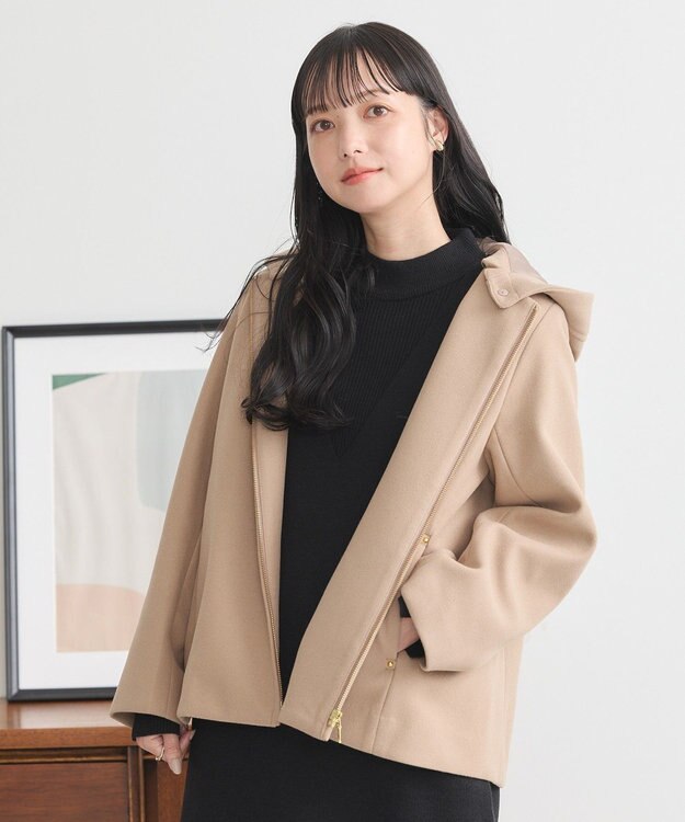 earth music&ecology ２Ｗａｙフードショートコート Beige