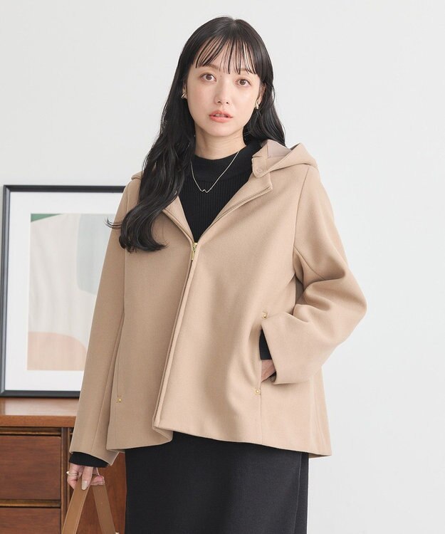 earth music&ecology ２Ｗａｙフードショートコート Beige