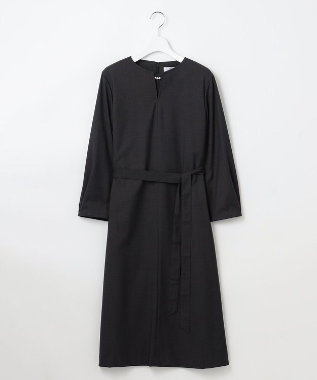 J.PRESS LADIES L 【洗える】T/Rウォッシャブルギャバ パール釦 ワンピース チャコール系