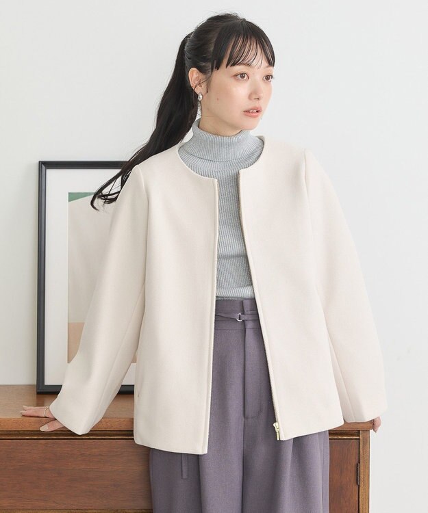 earth music&ecology ２Ｗａｙフードショートコート Ivory