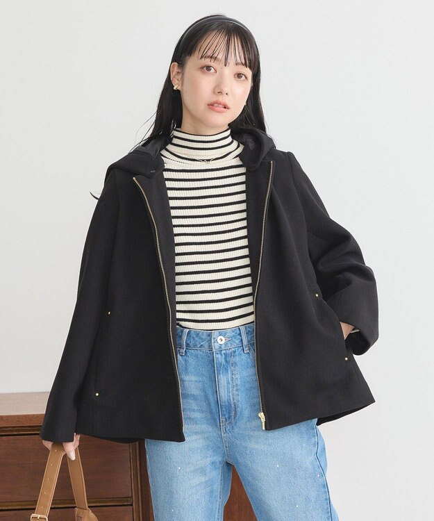 earth music&ecology ２Ｗａｙフードショートコート Black