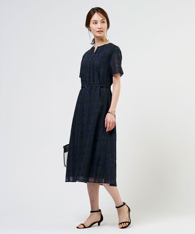 J.PRESS LADIES S シャドーチェック ワンピース ネイビーチェック系