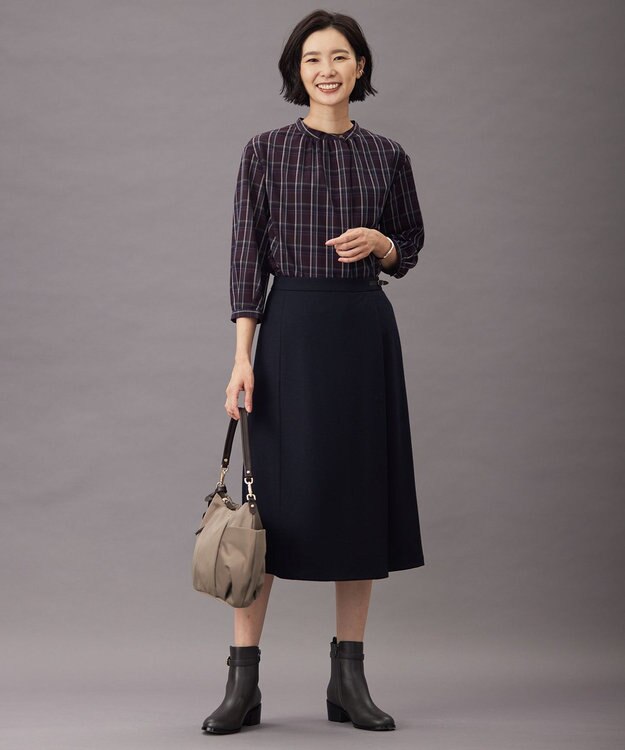 J.PRESS LADIES L TW ストライプ＆チェック カットソー ワイン系3