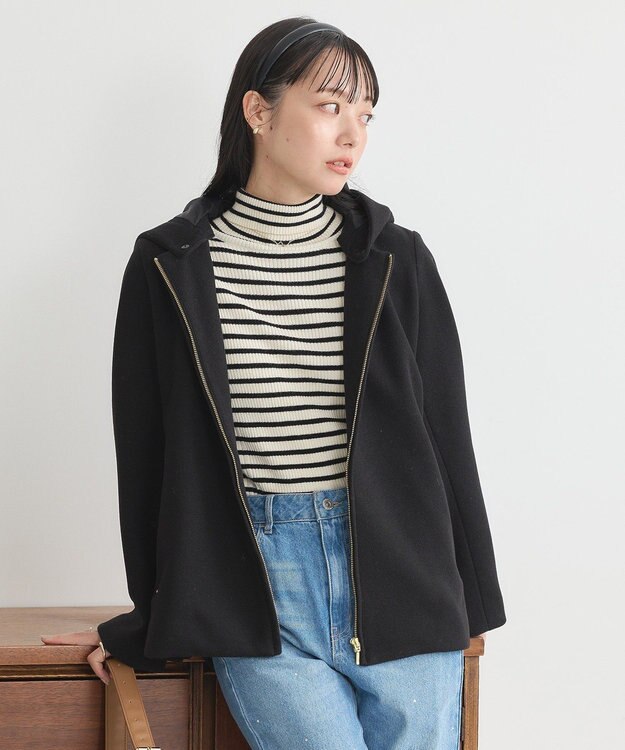 earth music&ecology ２Ｗａｙフードショートコート Black