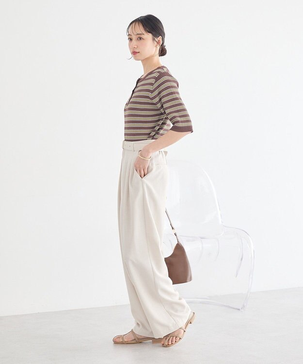earth music&ecology ヘンリーネック半袖ニットプルオーバー Multi