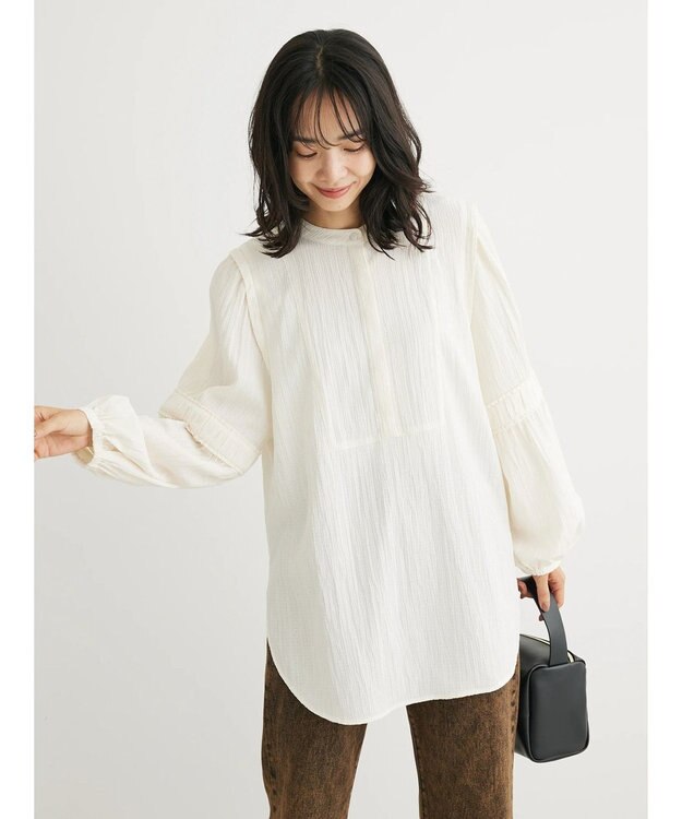 Green Parks 表面変化比翼シャツチュニック Ivory