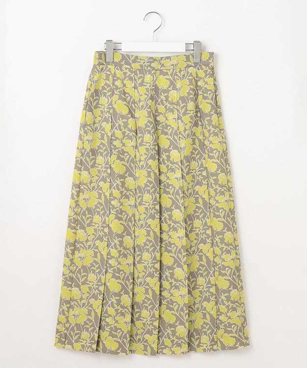 自由区 L 【洗える】リネンライクフラワープリント スカート モカ×イエロー