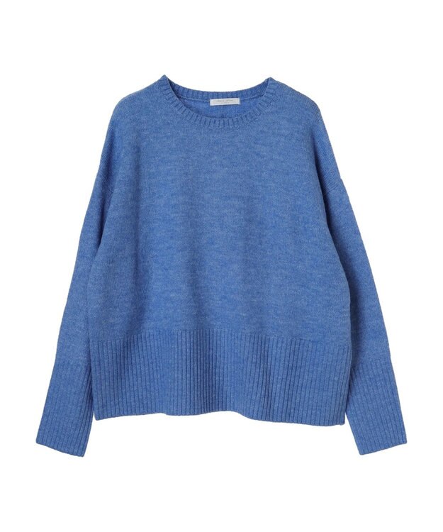 Green Parks ｆｕｗａっとメランジ袖リブ長めニットプルオーバー Sax