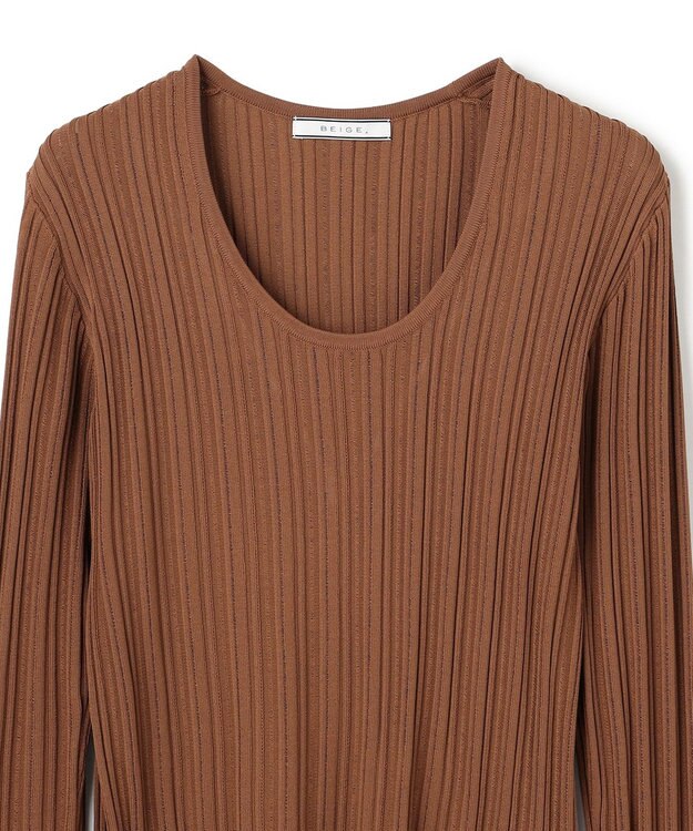 BEIGE， LABRADO / ランダムリブ Uネックニット Brown