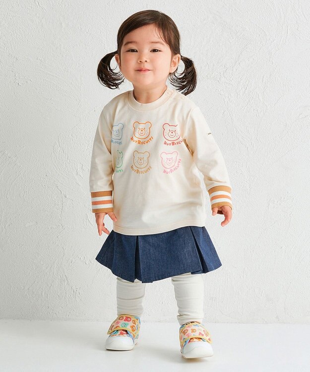 MIKI HOUSE HOT BISCUITS 【80-120cm】パステルビーンズ 長袖Tシャツ アイボリー