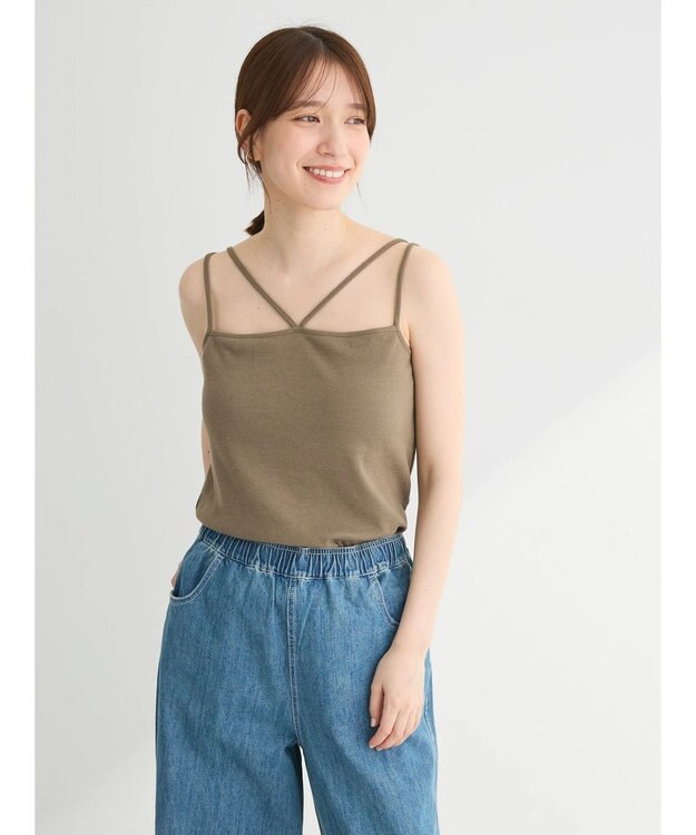 Green Parks カップ付きマルチストラップタンク Khaki