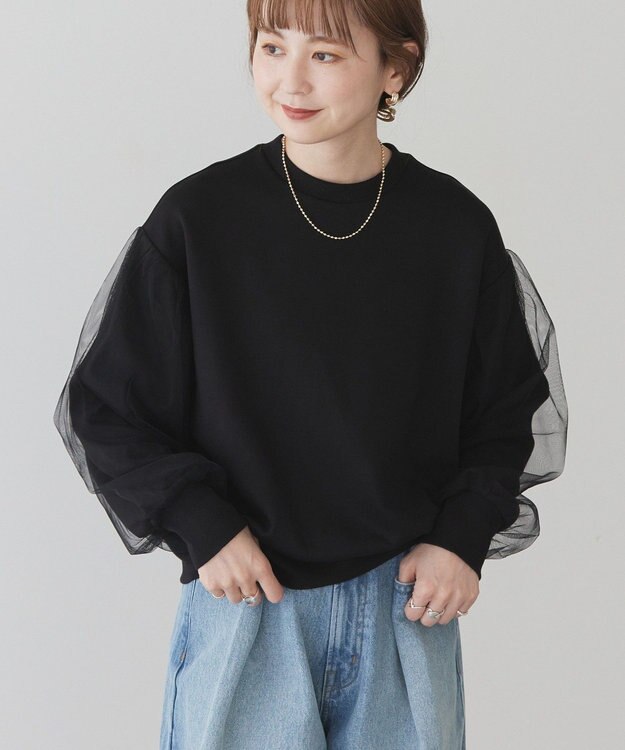 AMERICAN HOLIC 袖チュール重ねプルオーバー Black