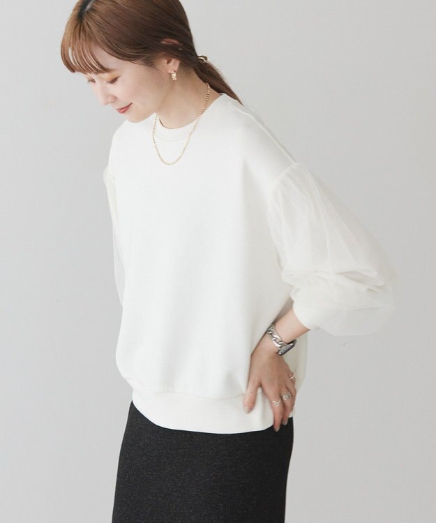 AMERICAN HOLIC 袖チュール重ねプルオーバー Off White