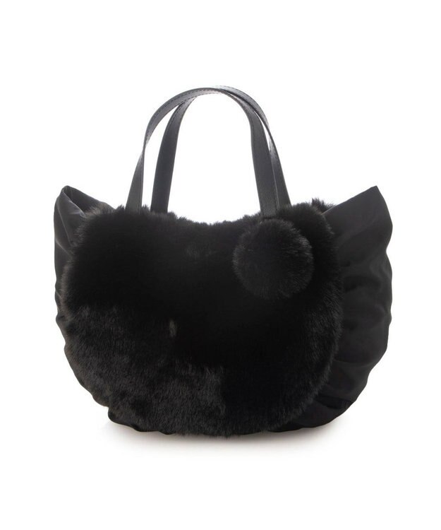 UNBILLION カシュカシュ cachecache / ポンポン付きエコファーラウンド型トートバッグ ブラック