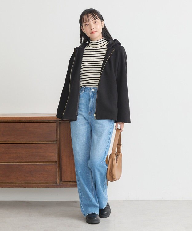 earth music&ecology ２Ｗａｙフードショートコート Black