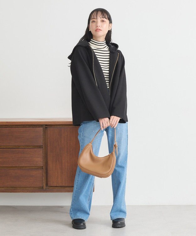 earth music&ecology ２Ｗａｙフードショートコート Black