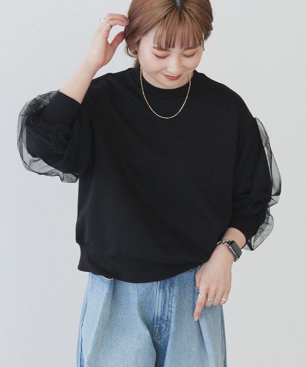 AMERICAN HOLIC 袖チュール重ねプルオーバー Black