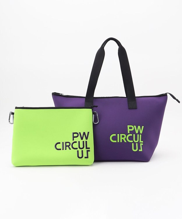 PW CIRCULUS 新色！【UNISEX】ロゴ トートバック クラッチバッグ付き パープル×ライム