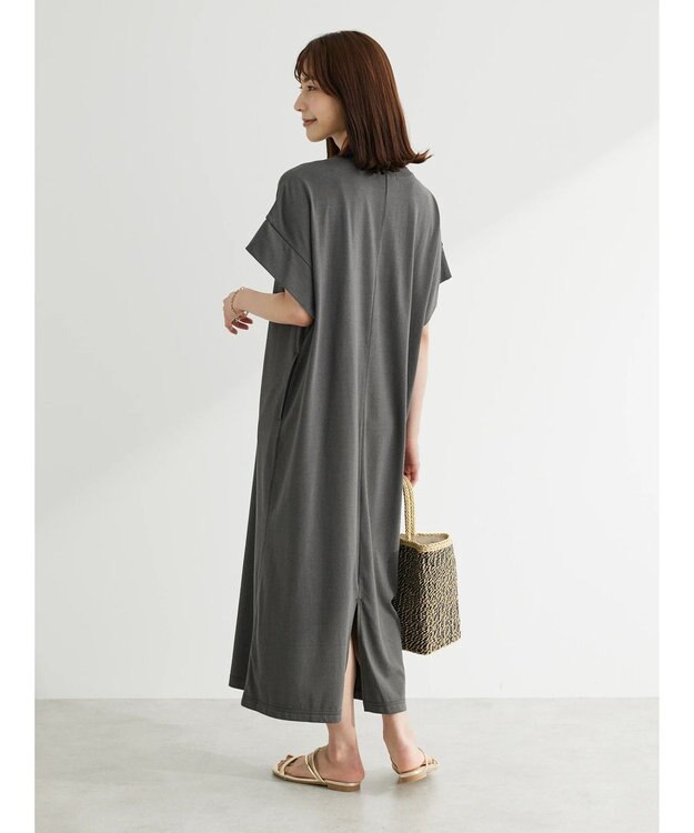Green Parks 接触冷感　袖切替えカットワンピース Gray